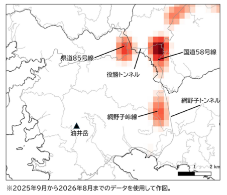 瀬戸内町のアマミノクロウサギ交通事故多発区間