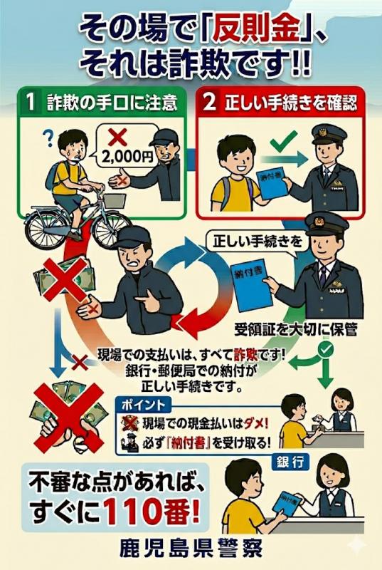自転車の「青切符制度」を悪用した詐欺事件に注意！