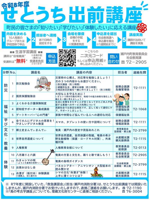 令和8年度「せとうち出前講座」講座一覧